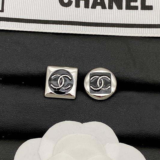 18K  Chanel Black & White Square Gold Earrings