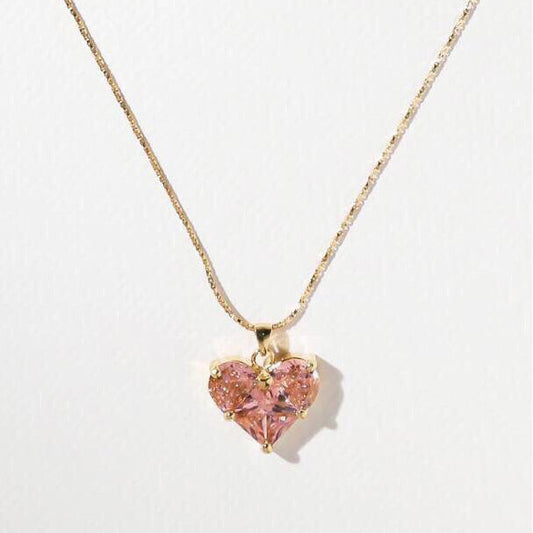 18K Celine Pink Heart Crystal Necklace